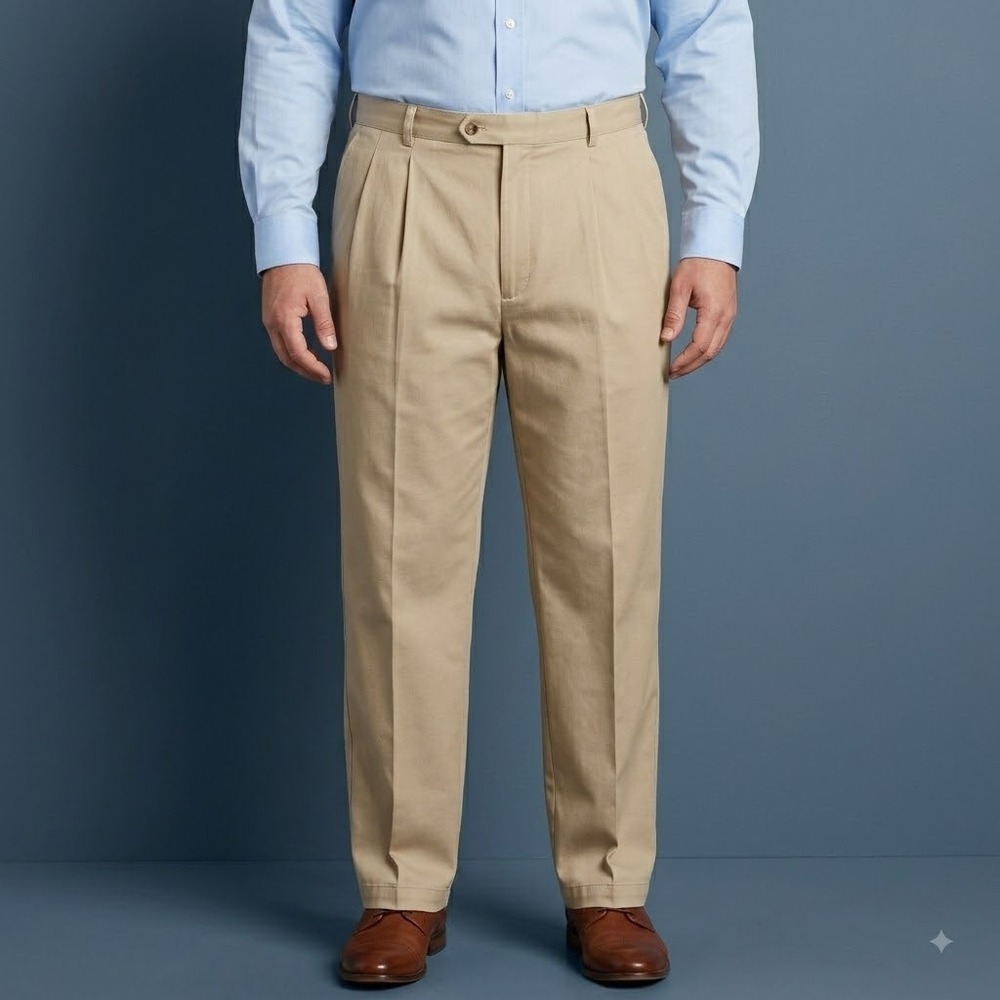 Nordstrom Men's Pleated Chino Pants Sz‎ 38x30 Khaki 100% Cotton Smartcare